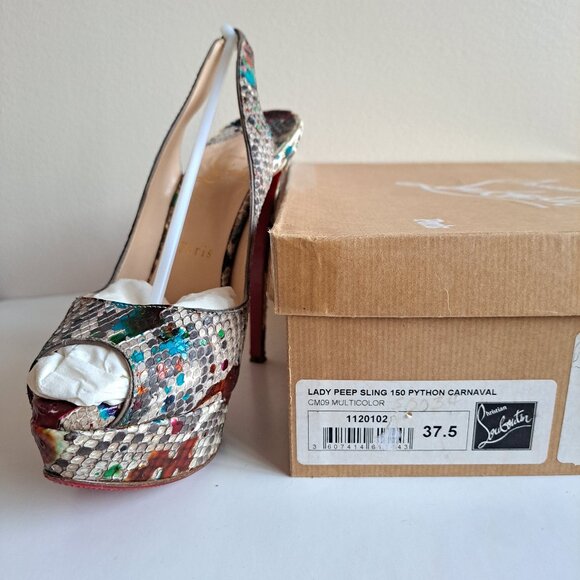 Christian Louboutin Python Leather Lady Peep Toe Platform Slingback Size 37.5 - Picture 15 of 16